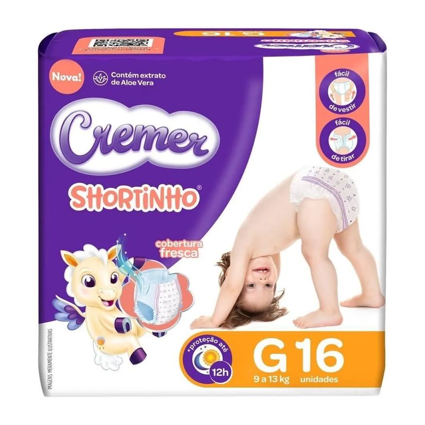 Cremer Fralda Descartável Shortinho Jumbinho Tamanho G - 8 Pacotes com 16 Fraldas - Total 128 Tiras