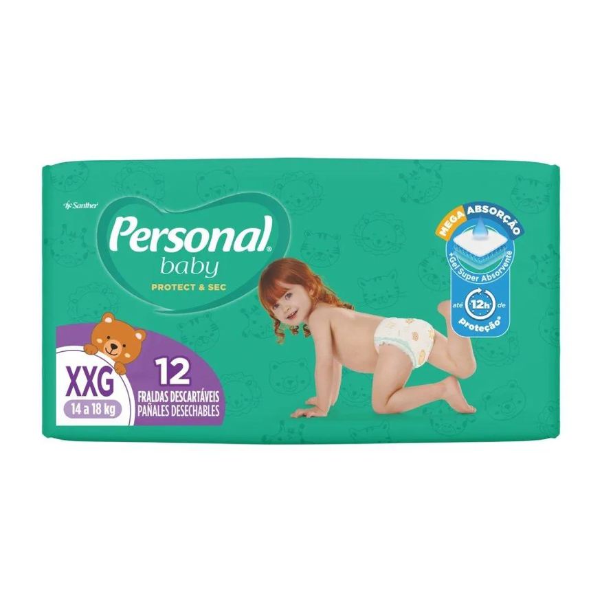 Personal Fralda Descartável Soft & Protect Jumbinho Tamanho Xxg - 12 Pacotes com 12 Fraldas - Total 144 Tiras