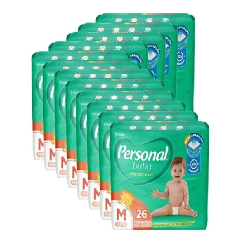Personal Fralda Descartável Soft & Protect Jumbo Tamanho M - 12 Pacotes com 26 Fraldas - Total 312 Tiras
