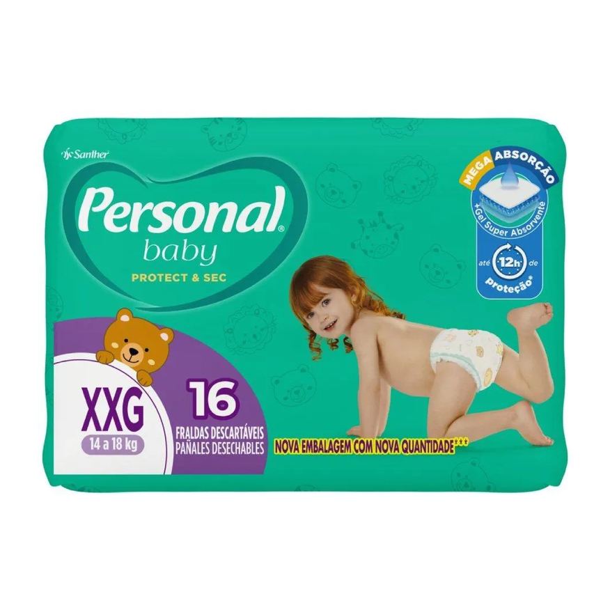 Personal Fralda Descartável Soft & Protect Jumbo Tamanho Xxg - 12 Pacotes com 16 Fraldas - Total 192 Tiras