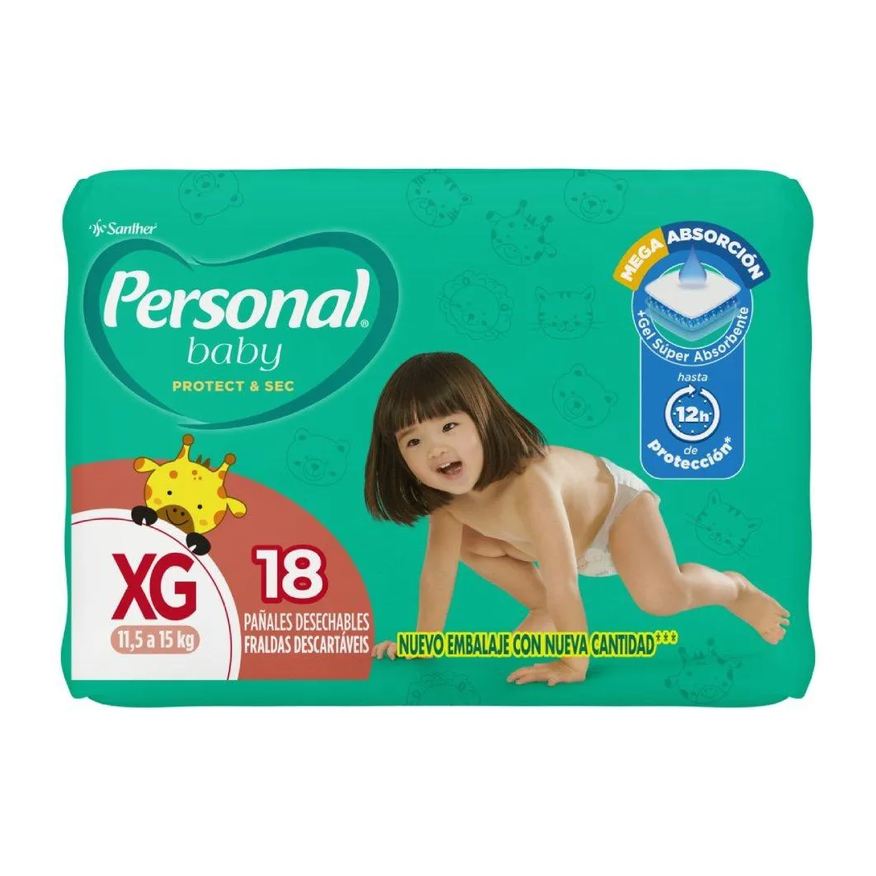 Personal Fralda Descartável Soft & Protect Jumbo Tamanho Xg - 12 Pacotes com 18 Fraldas - Total 216 Tiras