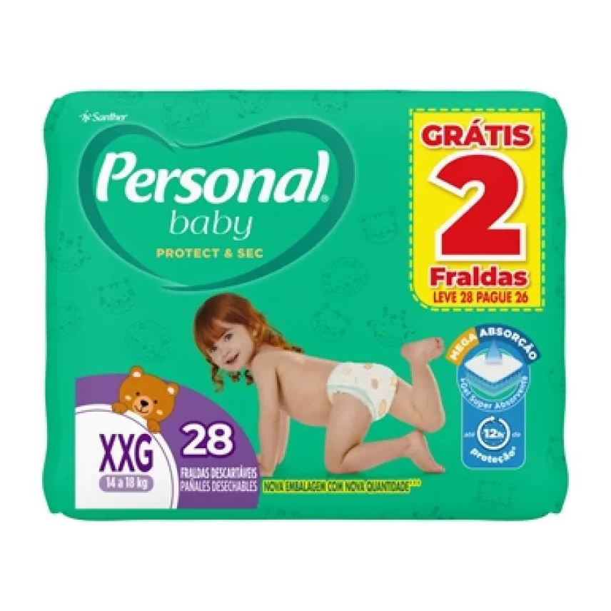 Personal Fralda Descartável Soft & Protect Tamanho Xxg - 9 Pacotes com 28 Fraldas - Total 252 Tiras