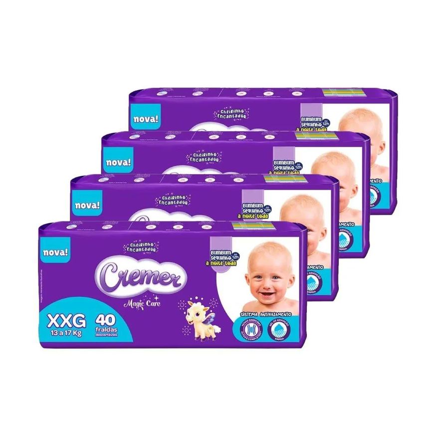 Cremer Fralda Descartável Magic Care Hiper Extra Extra Grande 4 Pacotes C/ 40 Fraldas