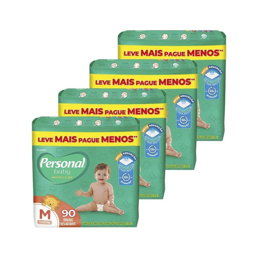 Personal Fralda Descartável Giga Média - 4 Embalagem com 90 unidades - Total de 360 Tiras