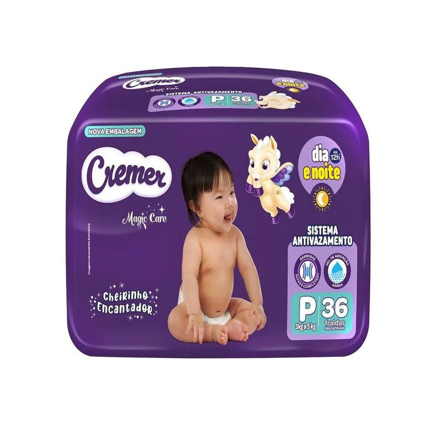 Cremer Fralda Descartável Magic Care Econômica Tamanho P - 8 Pacotes com 36 Fraldas - Total 288 Tiras