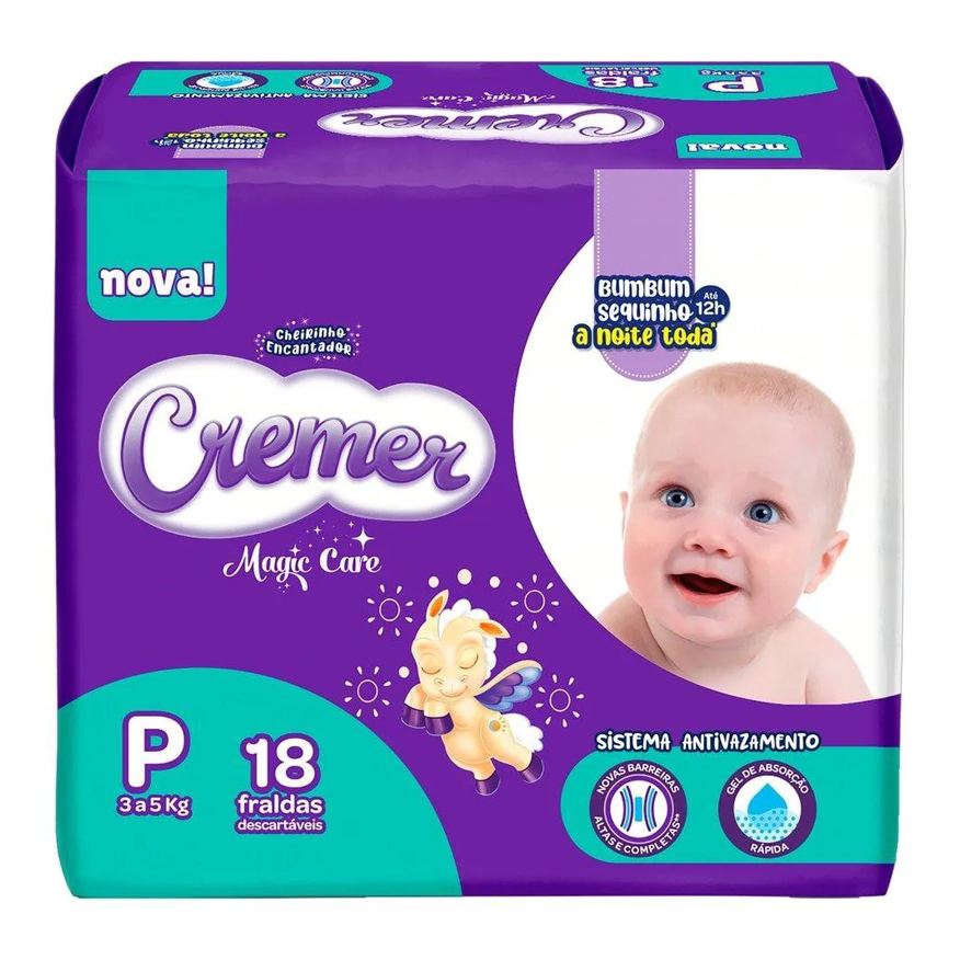 Cremer Fralda Descartável Jumbinho Tamanho P - 8 Pacotes com 18 Fraldas - Total 144 Tiras
