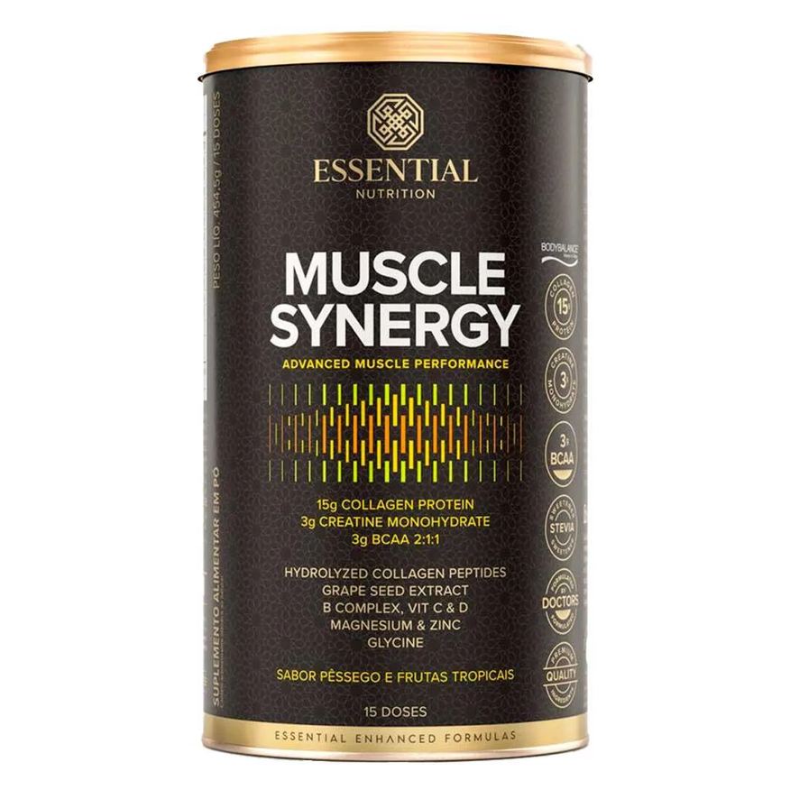 Essential Nutrition Muscle Synergy Colageno + Creatina - 454,5g - Pêssego e Frutas Tropicais