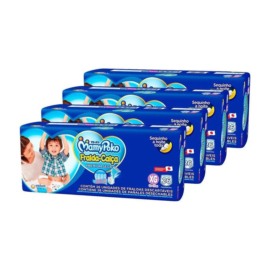 Mamypoko Fralda Descartável Calça Jumbo Tamanho Xg - 4 Pacotes com 26 Fraldas - Total 104 Tiras