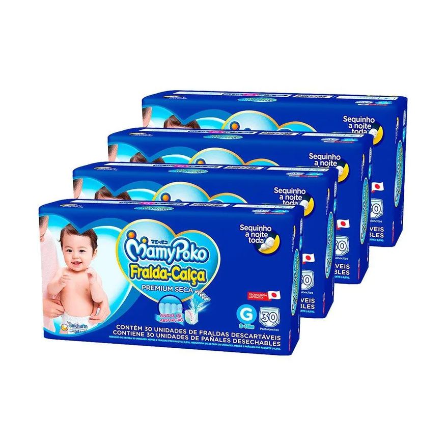 Mamypoko Fralda Descartável Calça Jumbo Tamanho G - 4 Pacotes com 30 Fraldas - Total 120 Tiras