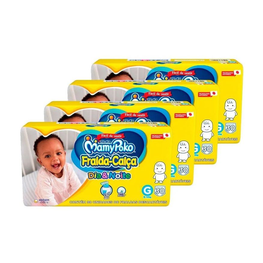 Mamypoko Fralda Descartável Calça Dia&noite Jumbo G - 4 Pacotes com 30 Fraldas - Total 120 Tiras