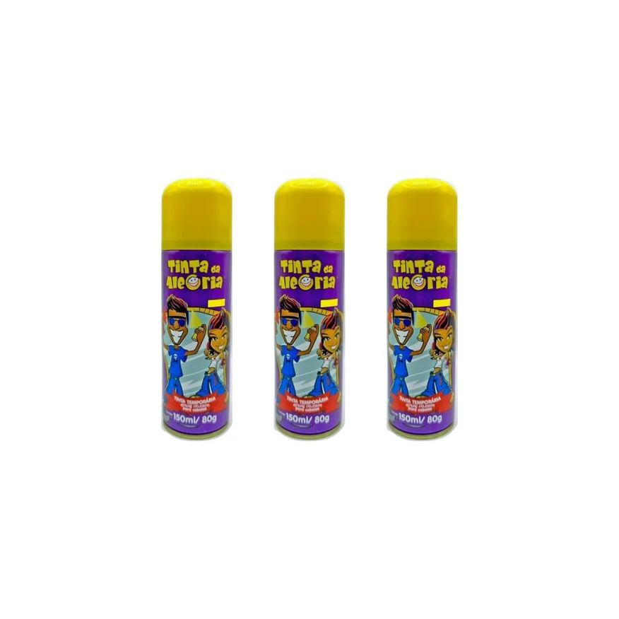 Tinta Da Alegria Tinta Spray da Alegria 150ml Amarelo - Kit C / 3un