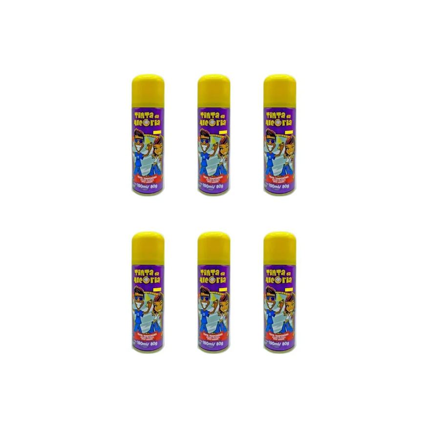 Tinta Da Alegria Tinta Spray da Alegria 150ml Amarelo - Kit C / 6un