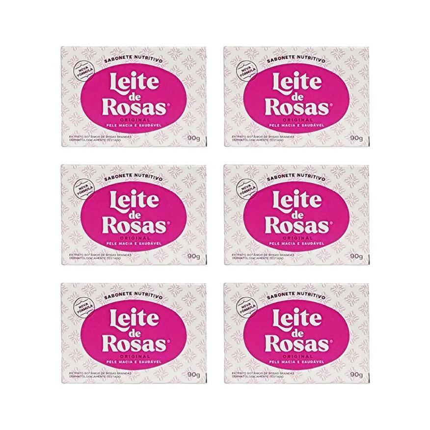 Leite de Rosas Sabonete Barra 90g - Kit C / 6un