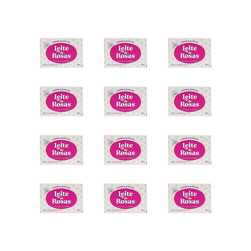 Leite de Rosas Sabonete Barra 90g - Kit C/ 12un