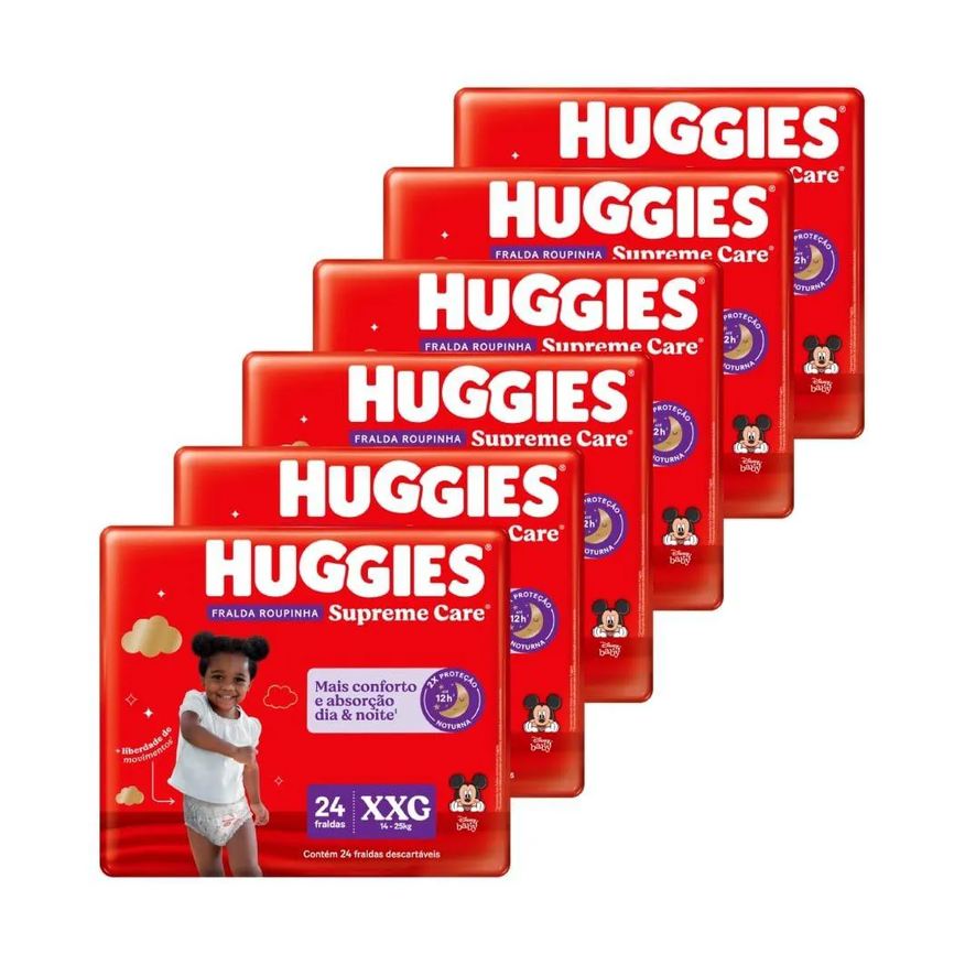 Huggies Fralda Descartável Disney Roupinha Supreme Tamanho Xxg - 6 Pacotes com 24 Fraldas - Total 144 Tiras