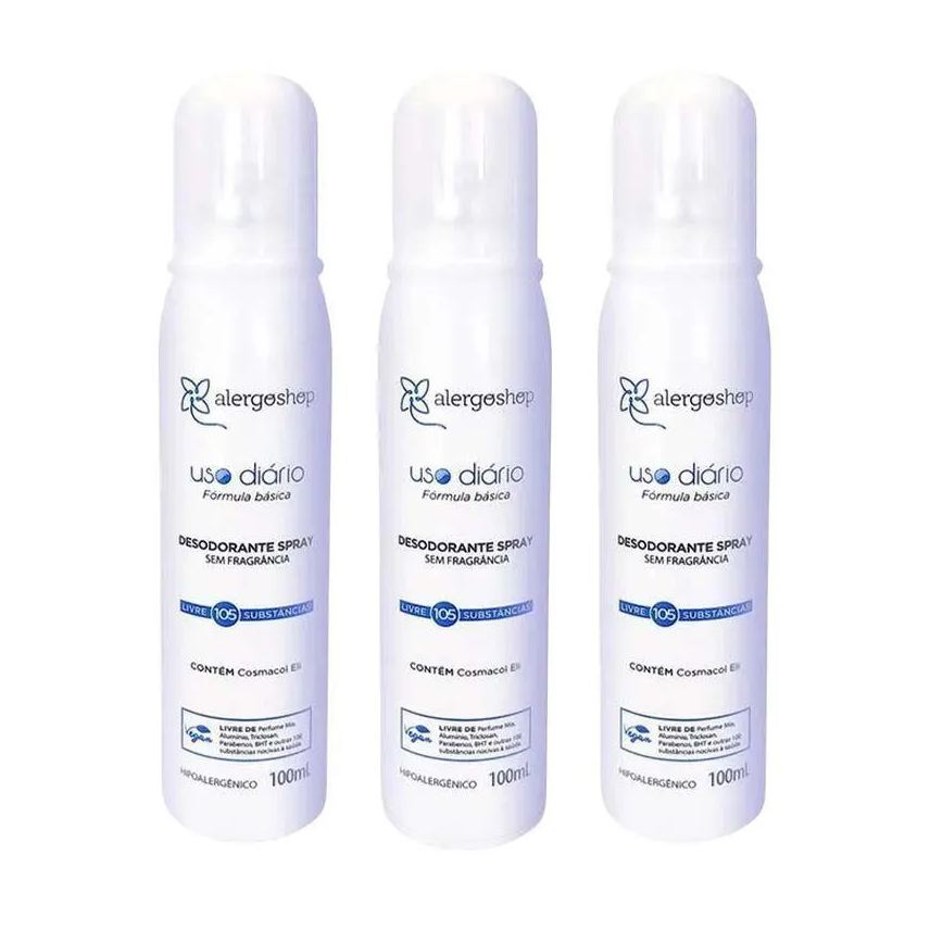 Alergoshop Kit 3 Desodorante Spray sem Fragrância Hipoalergênico 100ml