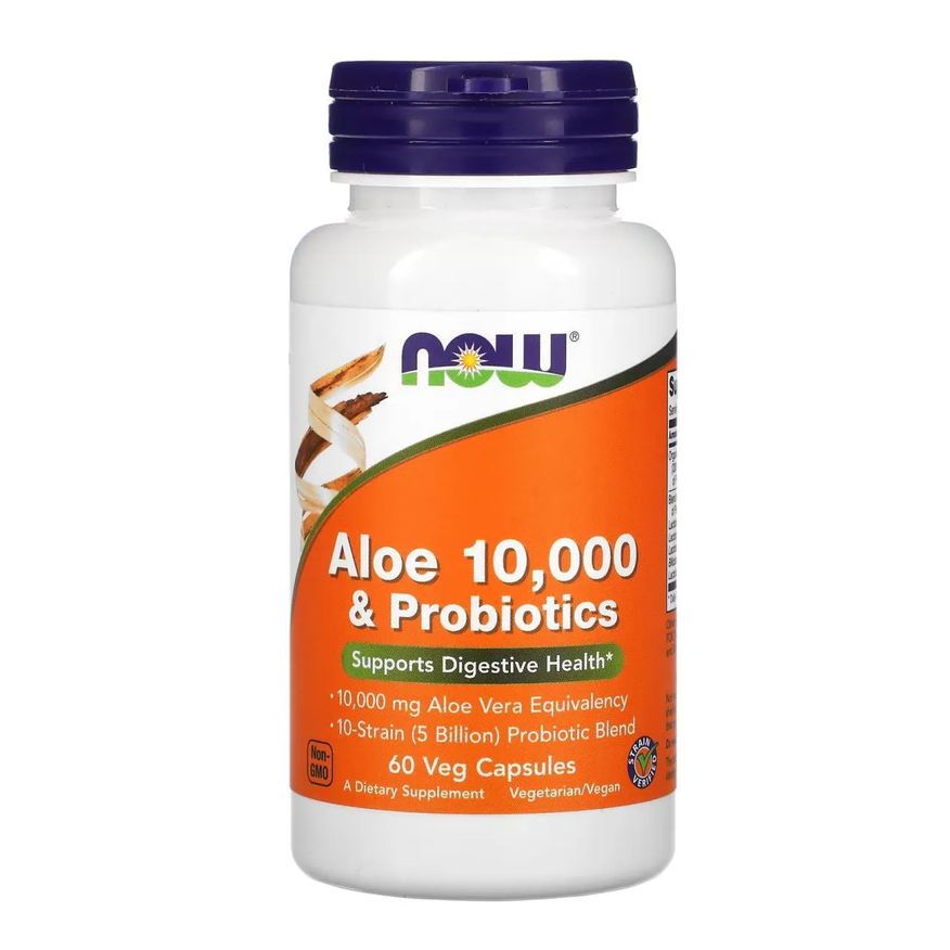 Now Foods Aloe 10.000 e Probioticos 5 Bilhoes 60 Capsulas Veganas