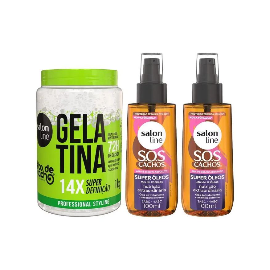 Salon Line Kit Gelatina #todecacho Super Definição + 2 Óleos Sos Cachos Super Óleos