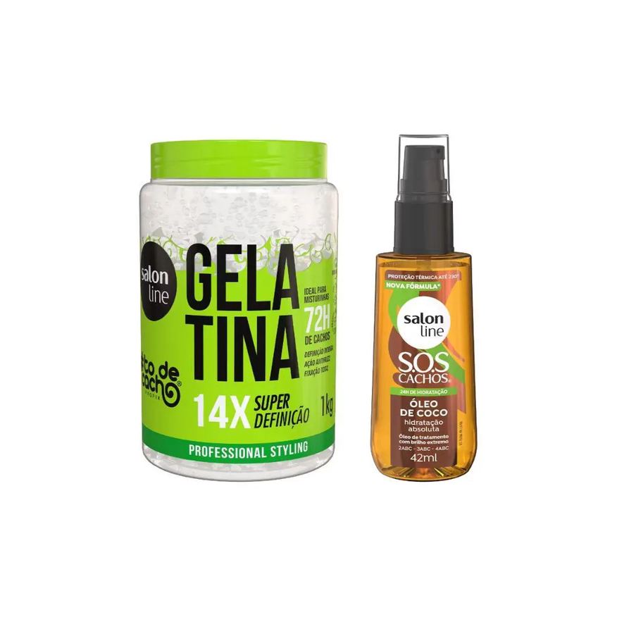 Salon Line Kit Gelatina #todecacho Super Definição + Óleo Sos Cachos Óleo de Coco