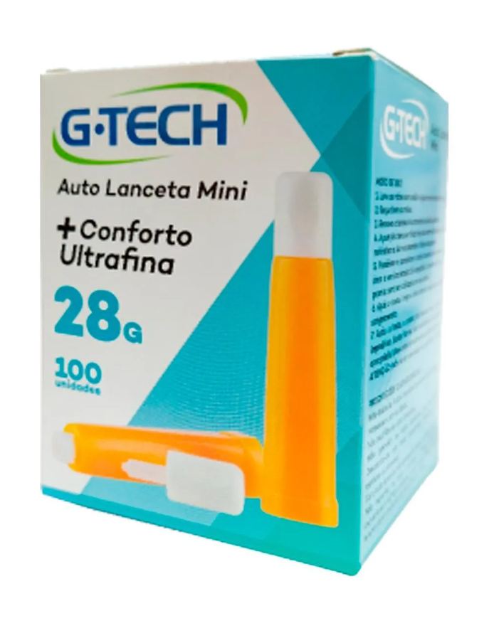 G-tech Autolanceta 100 unidades Agulha 28g Ultrafina Conforto Dispositivo Segurança