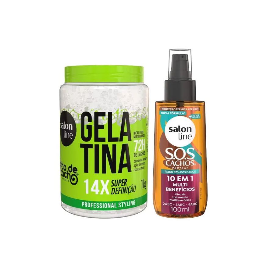 Salon Line Kit Gelatina #todecacho Super Definição + Óleo Sos Cachos 10 em 1 Multibenefícios