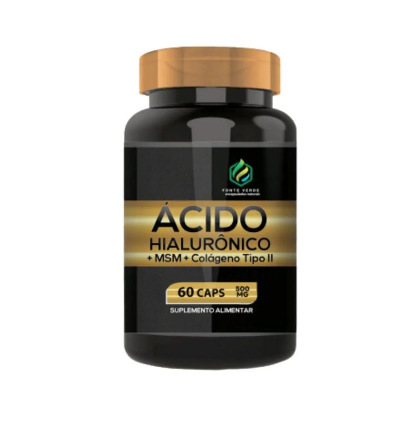 Fonte Verde Naturalle Suplemento Ácido Hialurônico + Msm + Colágeno Tipo Ii Encapsulado em Pó 500mg 60 Capsulas Fonte Verde