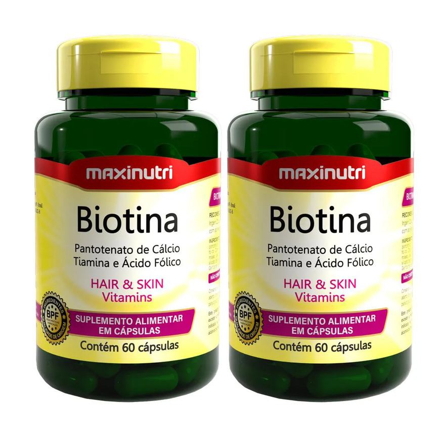 MAXINUTRI KIT 2 BIOTINA PANTOTENATO DE CáLCIO TIAMINA E ÁCIDO FóLICO 60 CáPSULAS