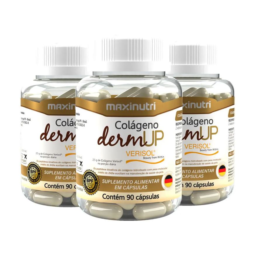 Maxinutri Kit 3 Colágeno Dermup Verisol + Vitaminas A - C - E E Selênio 90 cápsulas