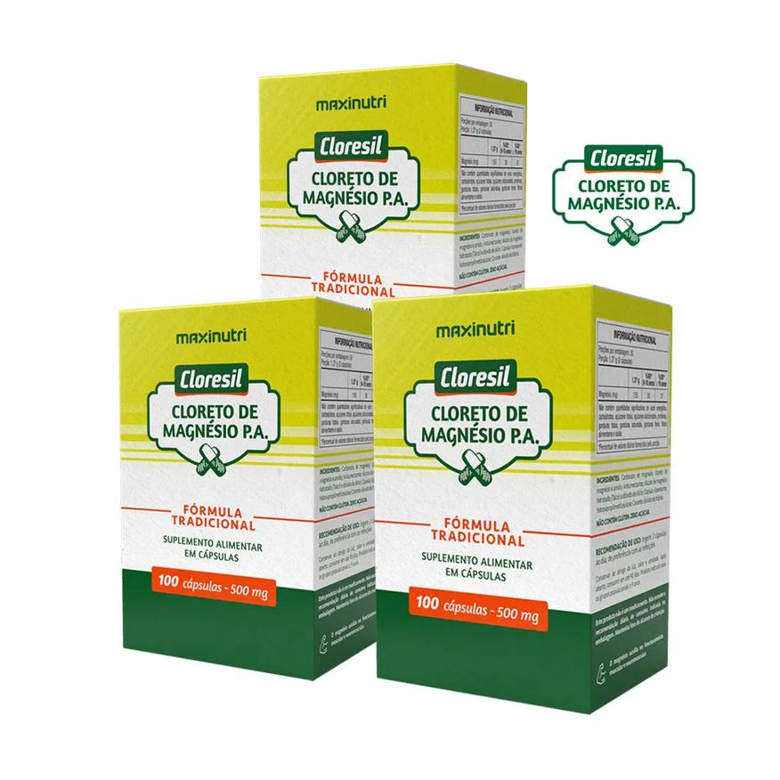 Maxinutri Kit 3 Cloresil Cloreto Magnésio P.a. Fórmula Tradicional 100 Cápsulas