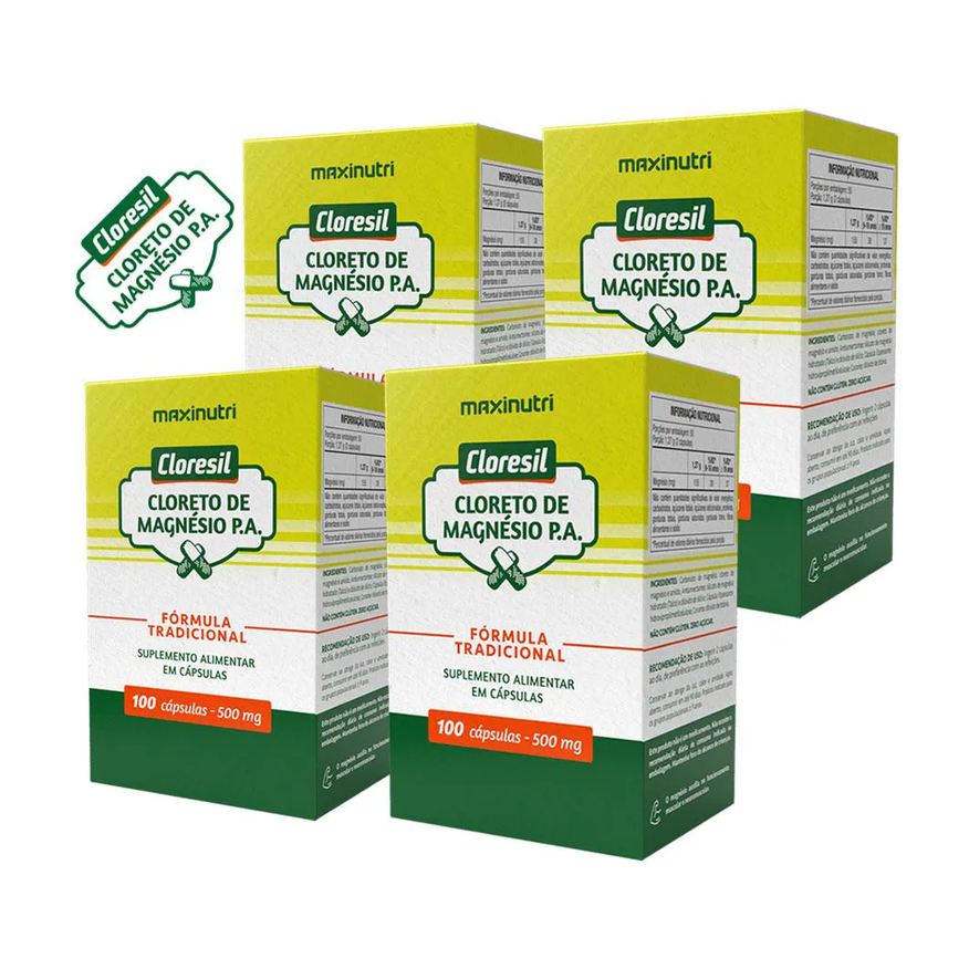 MAXINUTRI KIT 4 CLORESIL CLORETO MAGNéSIO P.A. FóRMULA TRADICIONAL 100 CáPSULAS
