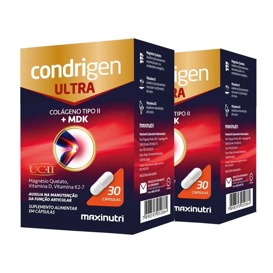 MAXINUTRI KIT 2 CONDRIGEN ULTRA COLáGENO 2 UCII + MAGNéSIO QUELATO VITAMINA K2-7 30 Cápsulas