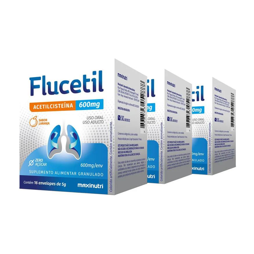 Maxinutri Kit 3 Flucetil Suplemento Alimentar Granulado Sabor Laranja 16x5g