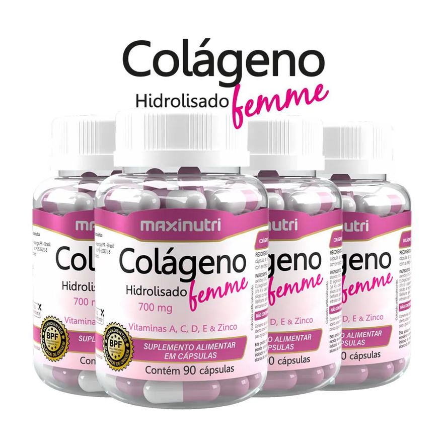 Maxinutri Kit 4 Colágeno Hidrolisado Femme Vitaminas + Zinco 90 Cápsulas