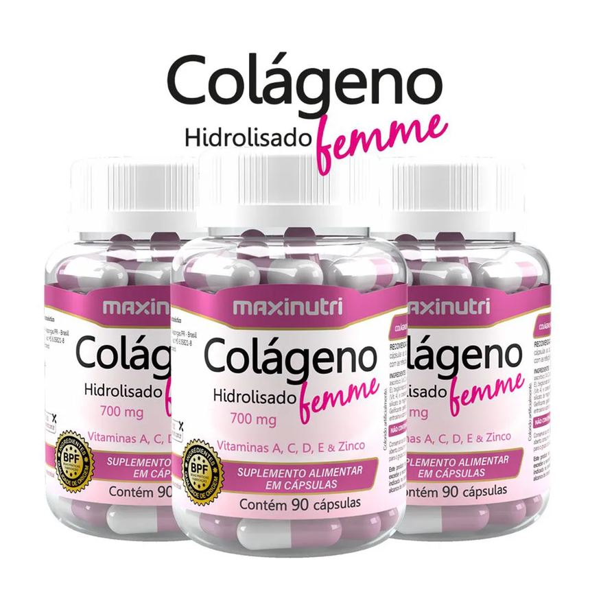MAXINUTRI KIT 3 COLáGENO FEMME VITAMINAS A-C-D-E E ZINCO 90 CáPSULAS