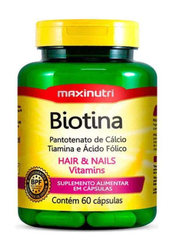 Maxinutri Biotina - Cabelos, Unhas e Pele - 60 cápsulas - Sabor Morango