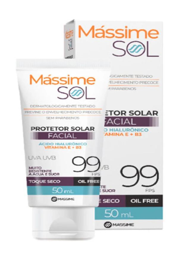 Massime Protetor Solar Facial Fps 99 - Oil Free - com Ácido Hialurônico e Vitamina e + B3 - 50ml
