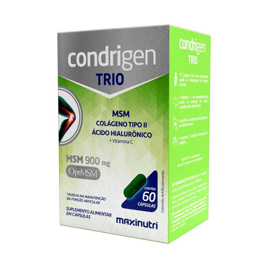 MAXINUTRI CONDRIGEN TRIO MSM COLáGENO TIPO 2 + ÁCIDO HIALURôNICO VITAMINA C 60 Cápsulas