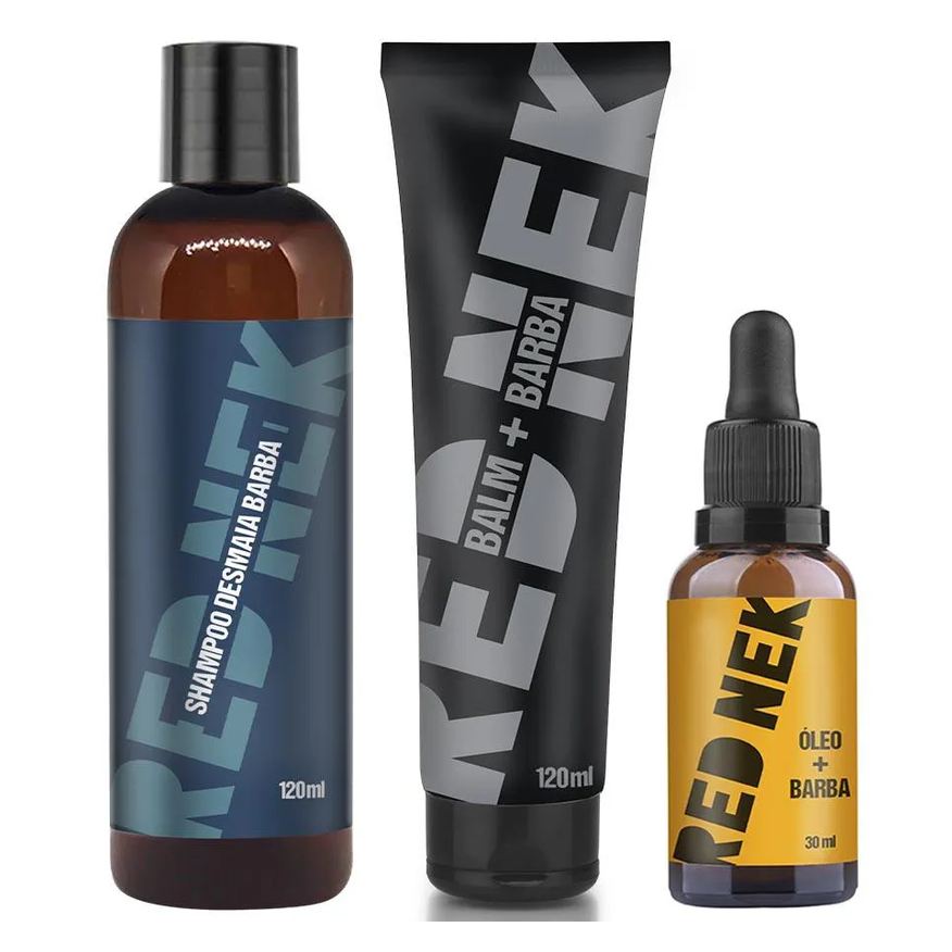 Rednek Kit Shampoo Desmaia Barba + Bálsamo + Óleo Hidratante Red Nek