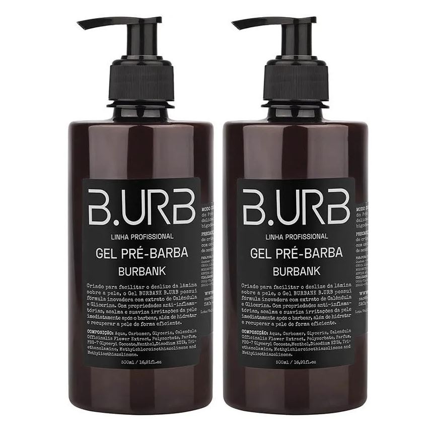 B.urb Kit 2 Gel Pré Barba Burbank 500ml Profissional Bancada Barbearia Barba Urbana