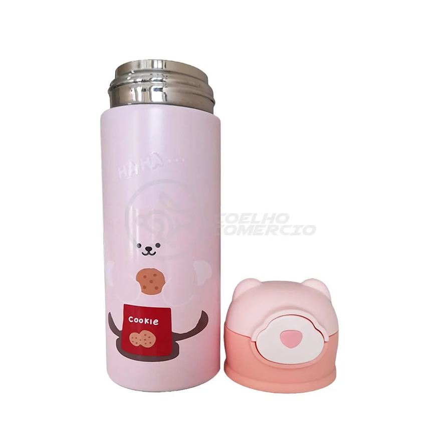 Beizhiming Garrafa Infantil de Ursinho Rosa Térmica Aço Inoxidável 420ml Água Suco e Chá Quente e Frio até 12H
