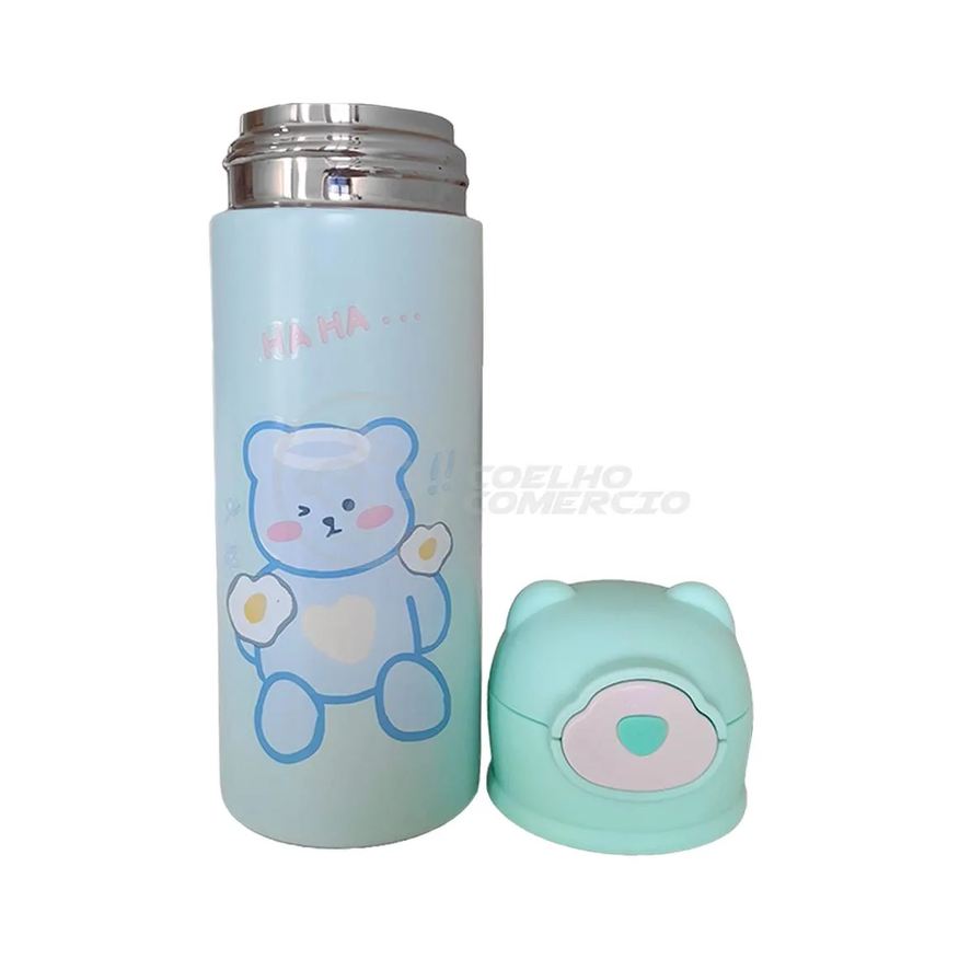 Beizhiming Garrafa Infantil de Ursinho Verde Térmica Aço Inoxidável 420ml Água Suco e Chá Quente e Frio até 12H