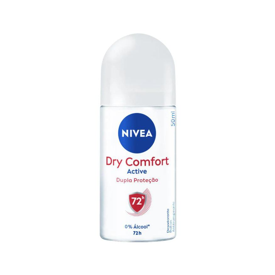 Nivea Desodorante Antitranspirante Roll-On Active Dry Comfort Feminino 72h Sem Álcool 50ml