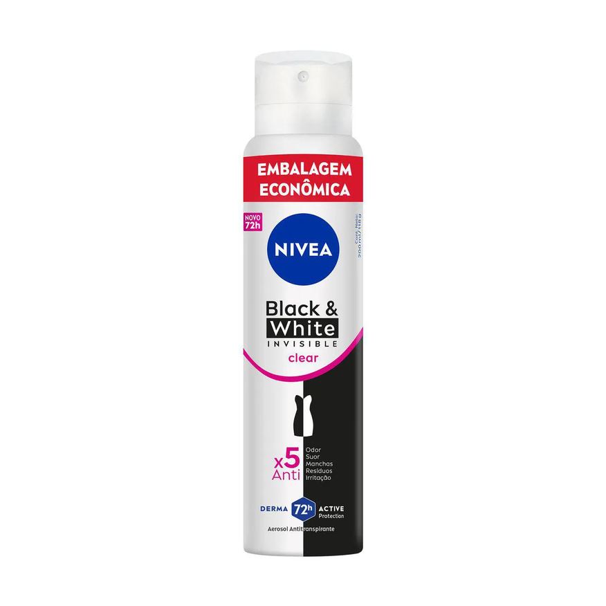 Nivea Desodorante Antitranspirante Aerosol Invisible Black & White Clear Feminino 48h 200ml