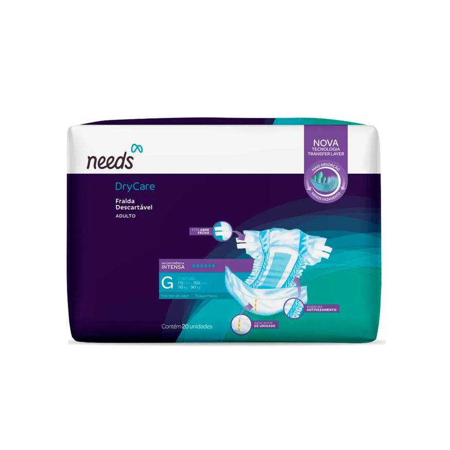 Needs Fralda Geriátrica DryCare descartável G Intensa 20 unidades