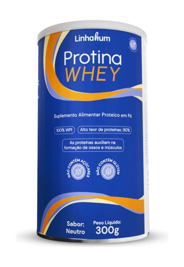 Linhahum Protina Whey Suple 100% Proteina Soro Leite Isolada 300g Azul Neutro