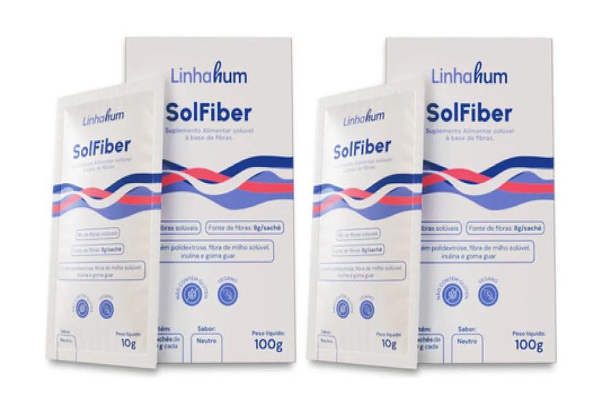 Linhahum 2cx Solfiber Suplemento Mix Fibras Sachê Fiber 100g Branco Neutro