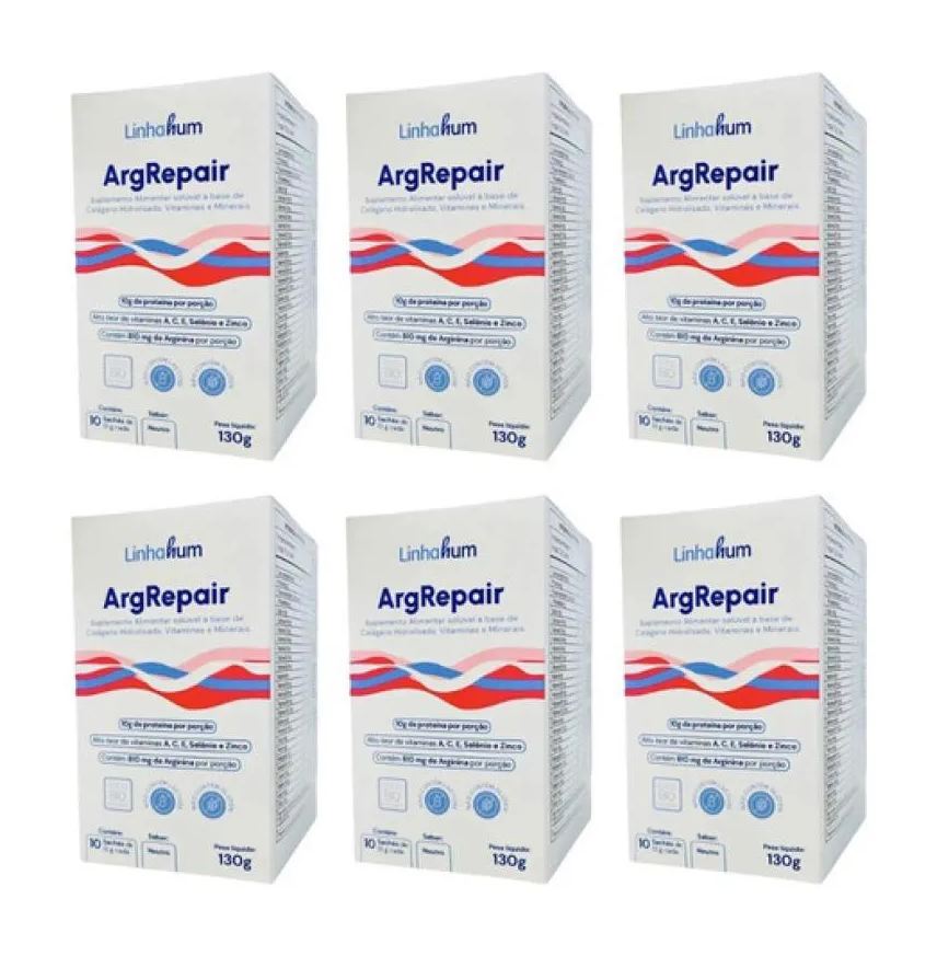 Linhahum Kit 6 Pack Suplemento Argrepair Cicatrização Pós Op 130g Branco Neutro