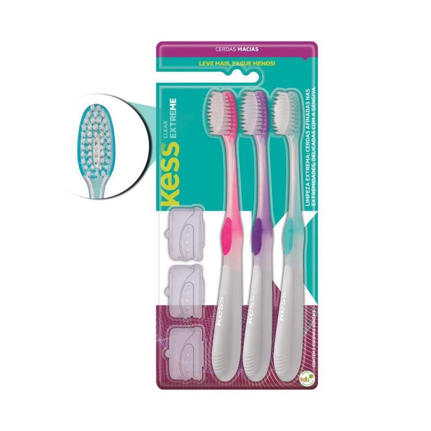Big Universo Escova Dental Kess Clear Extreme Macias C/3 Cores Sortidas Cód.2101