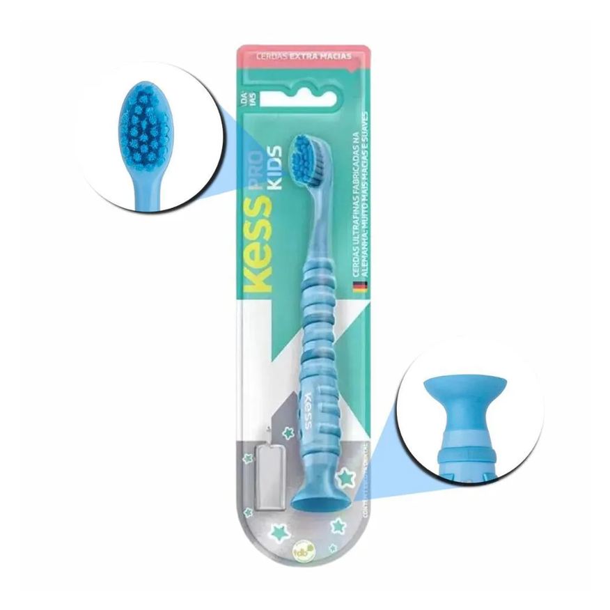 Big Universo Escova Dental Kess Pro Kids com Ventosa Azul Cód.2067
