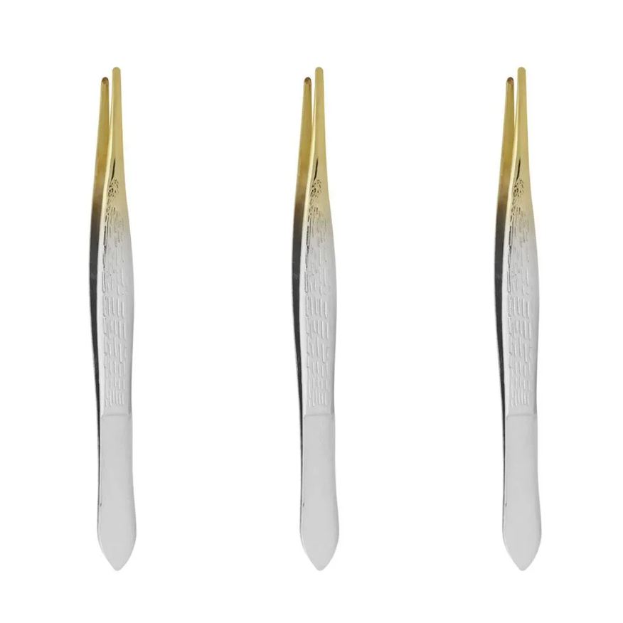 Pinças Kit Belliz Enox Ponta Dourada Fina Cod.701 C/3